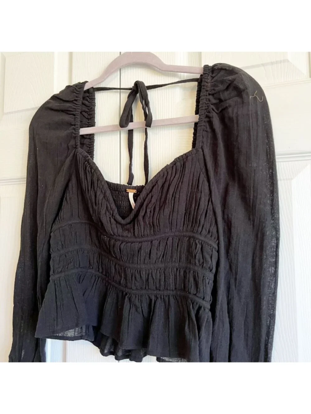 Free People Chloe Black Sweetheart Long Sleeve Top Women's Size X-Small XS